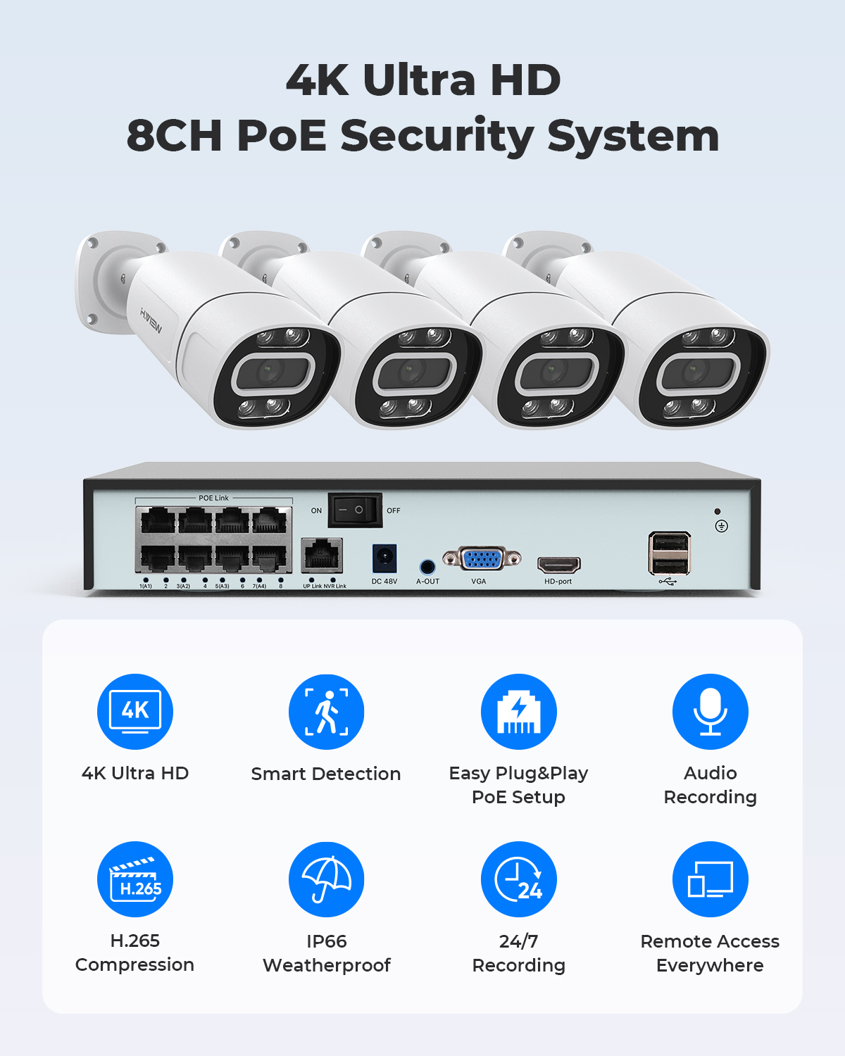 H.View 4K 5Mp 8Mp Poe CCTV Sec - Home Security Diy recension och pris